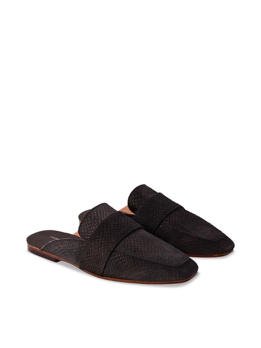 Free People Black Textured Slip-On Mule Loafers